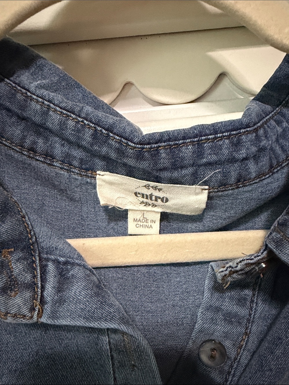 Relaxed Wash Denim Puff-Sleeve Top - Blue - Picture 3 of 4